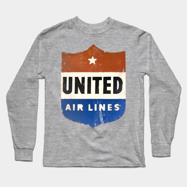 United Air Lines - Distressed, Vintage LuggageSticker Long Sleeve T-Shirt by offsetvinylfilm